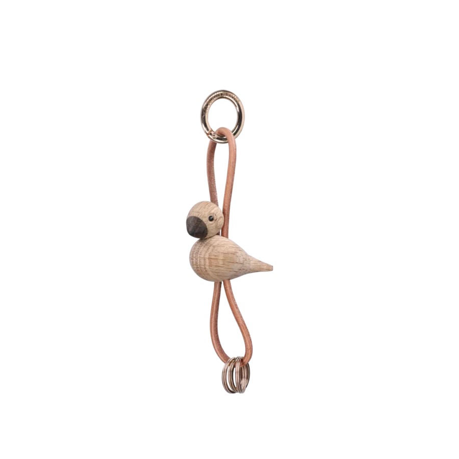 Bird Gold Keychain with Natural Leather oak - Kay Bojesen