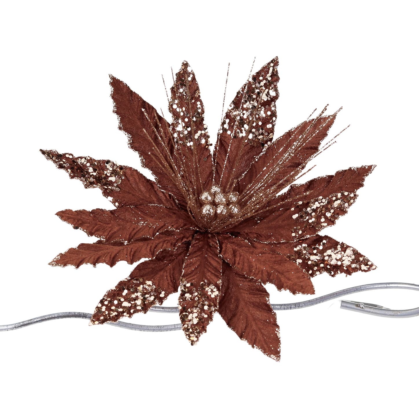 FABR GLT Poinsettia Flower On Clip BRWN/GLD - GoodWill