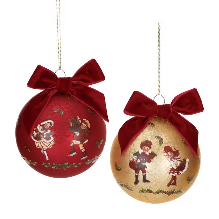 GLSS Xmas Carol Bow Ball ASS/2 GLD/YL/RD 10CM - GoodWill