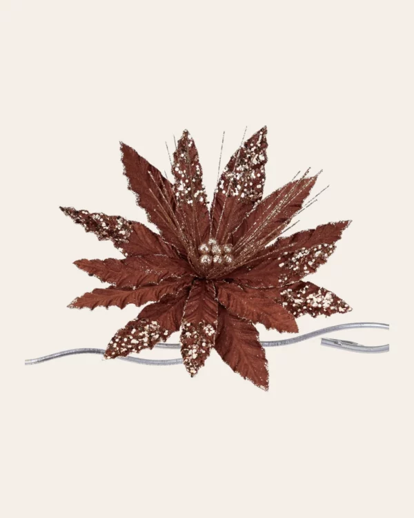 FABR GLT Poinsettia Flower On Clip BRWN/GLD