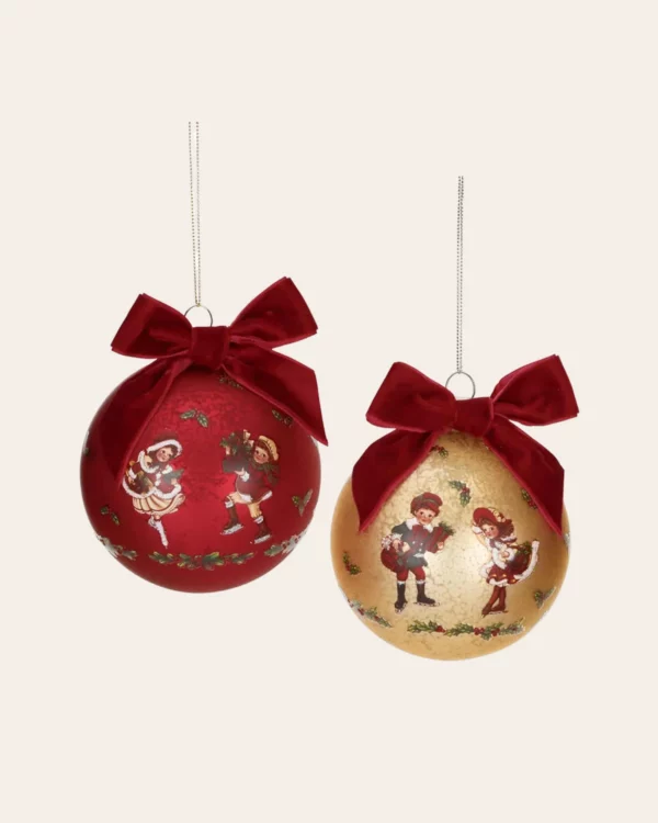 GLSS Xmas Carol Bow Ball ASS/2 GLD/YL/RD 10CM