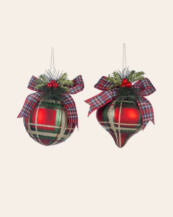 GLSS Tartan bow ball GRN/ RD 2 pcs.