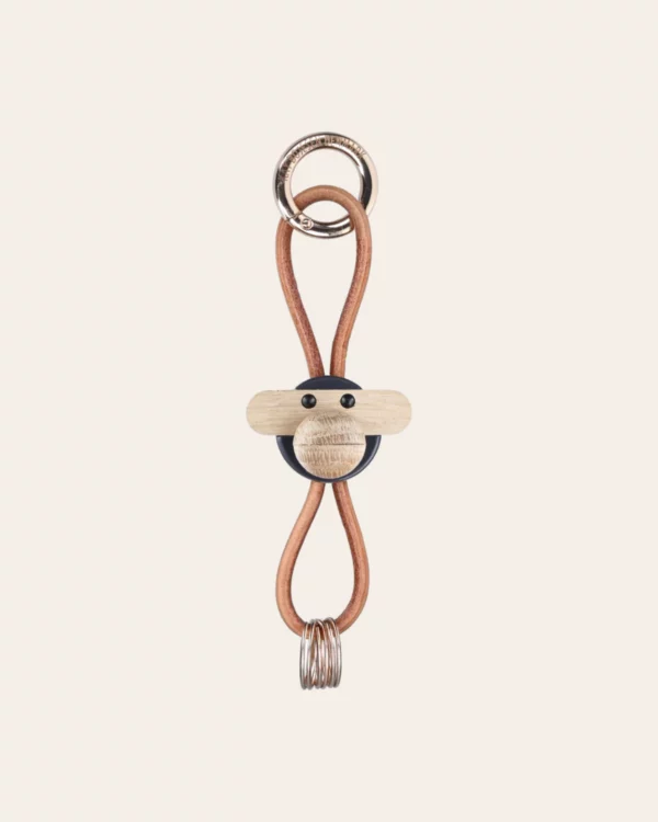 Monkey Gold Keychain with brown Leather