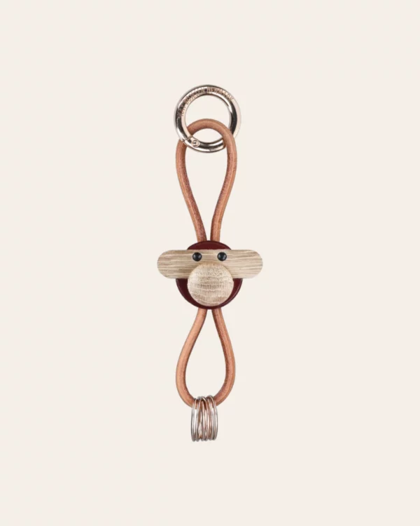 Monkey Gold Keychain with Brown Leather teak