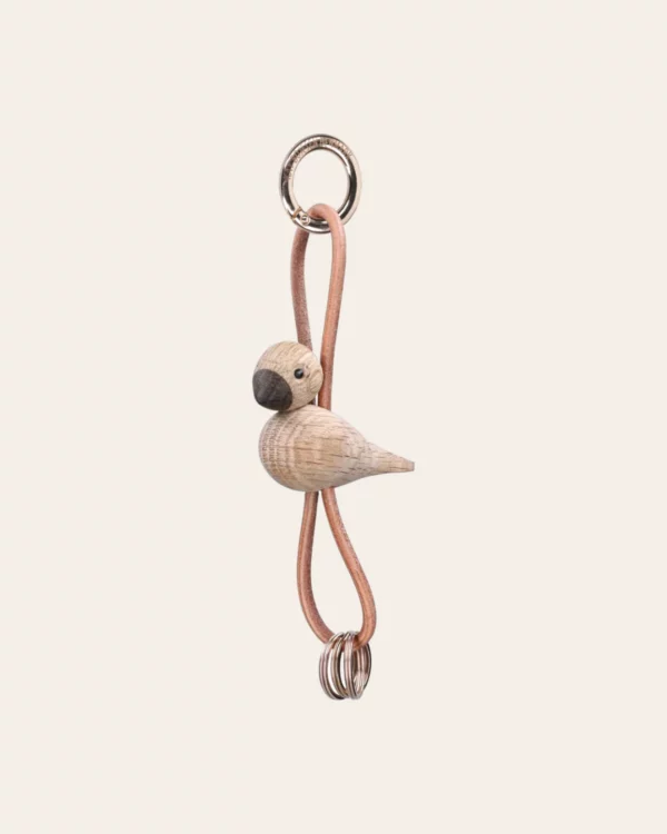 Bird Gold Keychain with Natural Leather oak