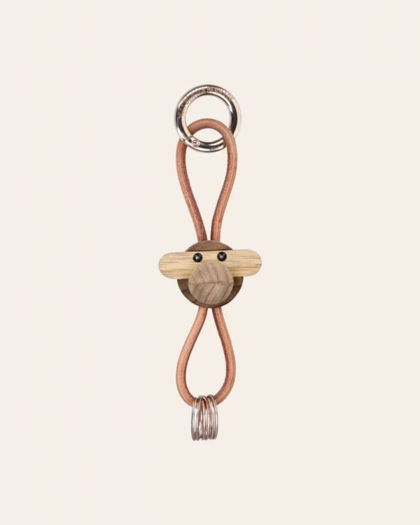 Monkey Gold Keychain with Natural Leather teak