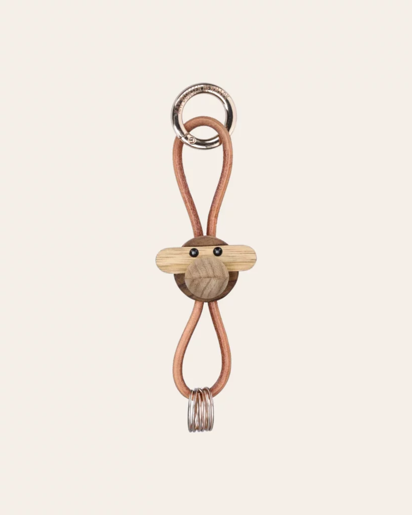 Monkey Gold Keychain with Natural Leather teak