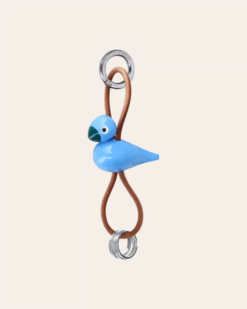 Bird Silver Metal Keychain with Natural Leather